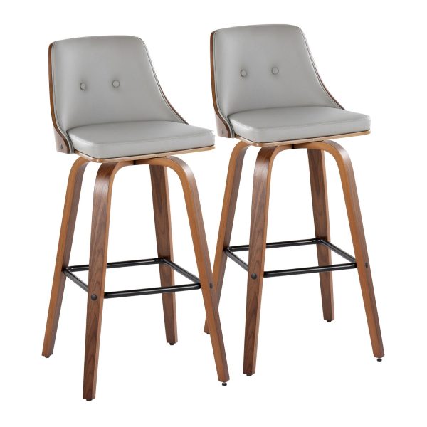 Gianna Mid Century Modern Walnut and Grey Swivel Barstools Set of 2 2