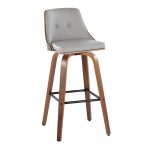 Gianna Mid-Century Modern Walnut and Grey Swivel Barstools (Set of 2)