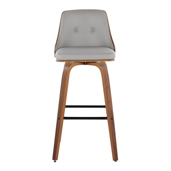 Gianna Mid Century Modern Walnut and Grey Swivel Barstools Set of 2 7