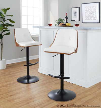 Gianna Mid-Century Modern Walnut and White Barstools (Set of 2)