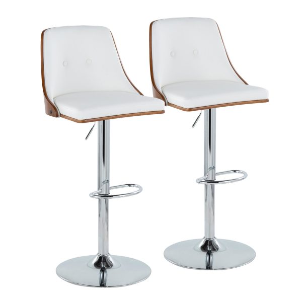 Gianna Mid Century Modern Walnut and White Swivel Barstool Set of 2