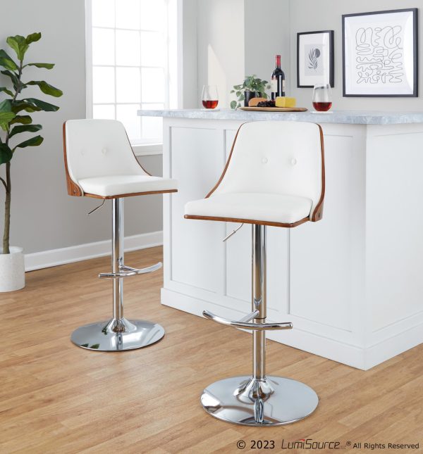 Gianna Mid Century Modern White Faux Leather Swivel Barstool Set of 2 1