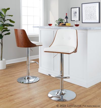 Gianna Mid-Century Modern White Faux Leather Swivel Barstool (Set of 2)