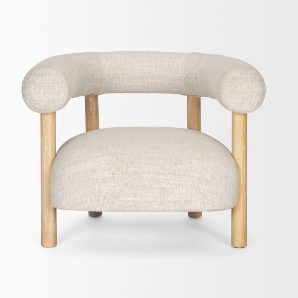 Gianna Open Back Light Brown Wood w Oatmeal Fabric Accent Chair 2