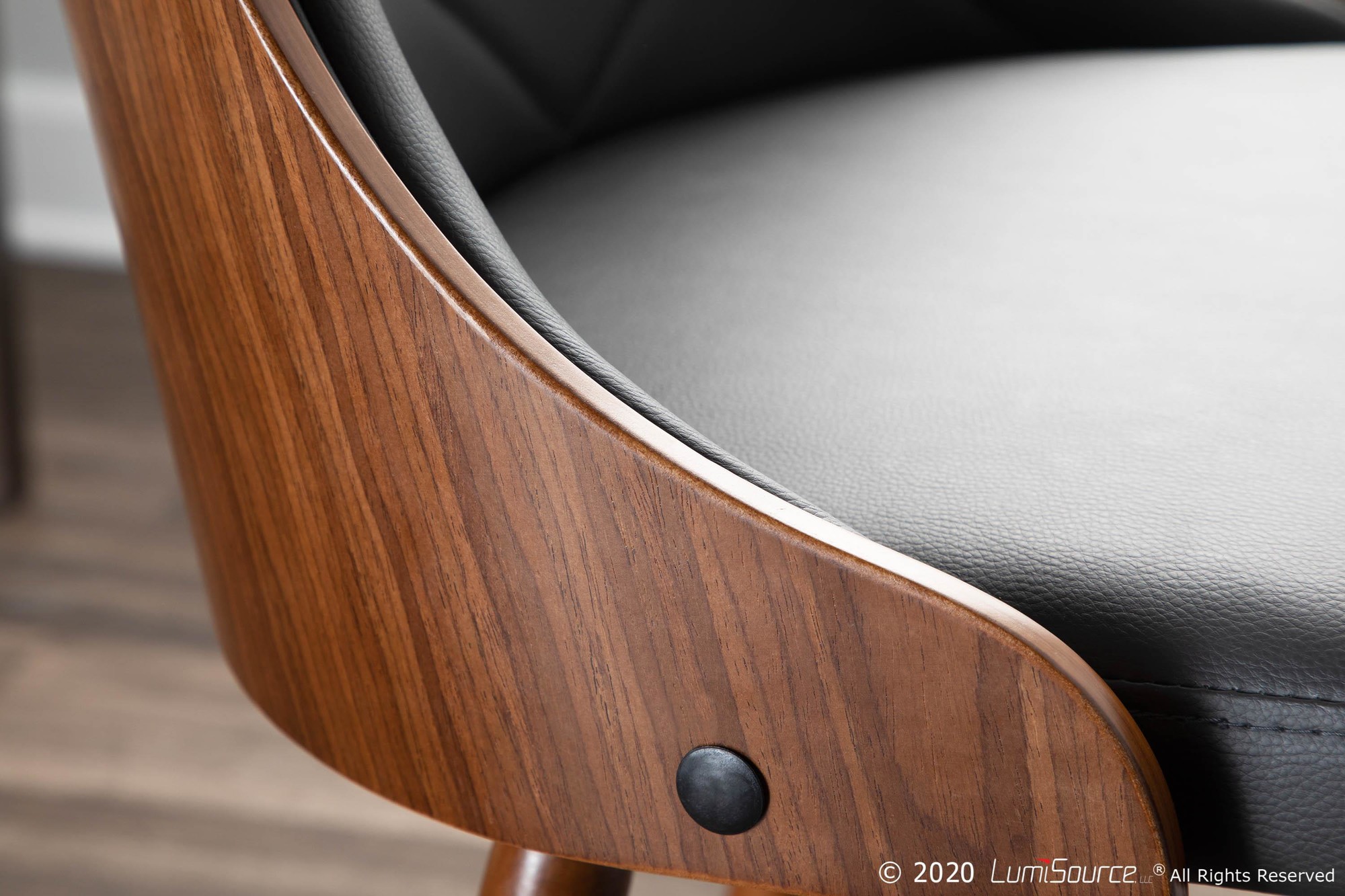 Gianna Walnut Grey Faux Leather Mid-Century Modern Accent Chair 3 Gianna Walnut Grey Faux Leather Mid-Century Modern Accent Chair - Image 3
