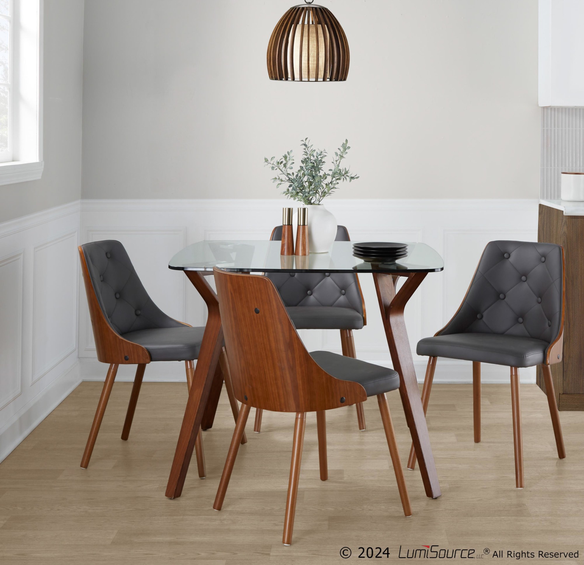 Gianna Walnut Grey Faux Leather Mid-Century Modern Accent Chair 4 Gianna Walnut Grey Faux Leather Mid-Century Modern Accent Chair - Image 4