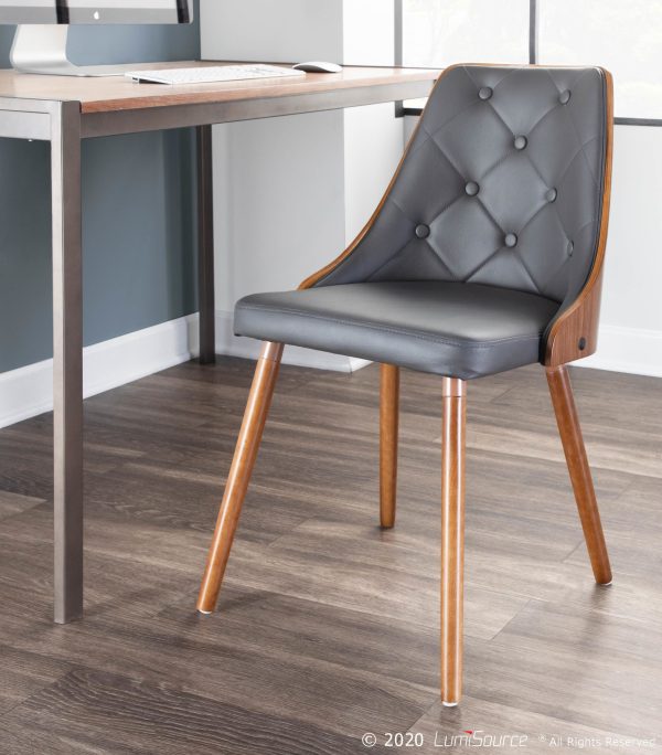 Gianna Walnut Grey Faux Leather Mid Century Modern Accent Chair