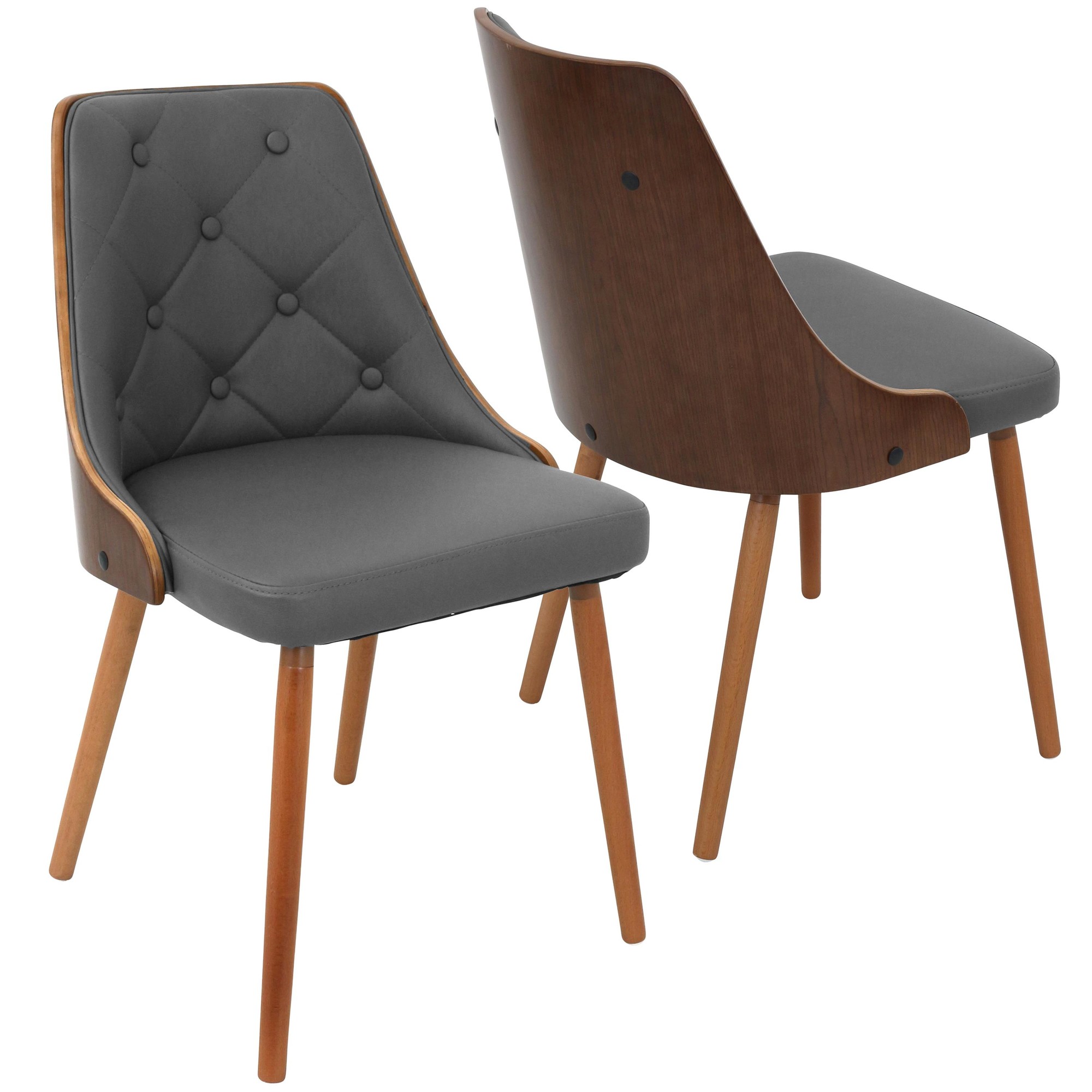 Gianna Walnut Grey Faux Leather Mid-Century Modern Accent Chair 8 Gianna Walnut Grey Faux Leather Mid-Century Modern Accent Chair - Image 8