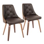 Gianna Walnut Wood Brown Faux Leather Mid-Century Modern Chairs (Set of 2)