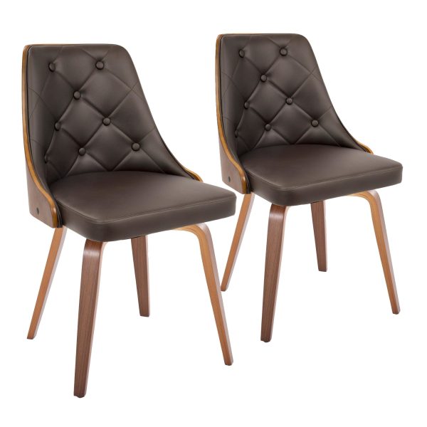 Gianna Walnut Wood Brown Faux Leather Mid Century Modern Chairs Set of 2 1