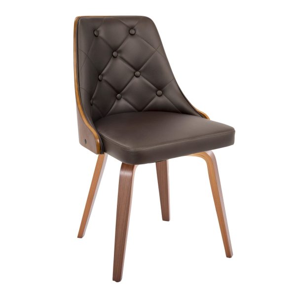 Gianna Walnut Wood Brown Faux Leather Mid Century Modern Chairs Set of 2 2