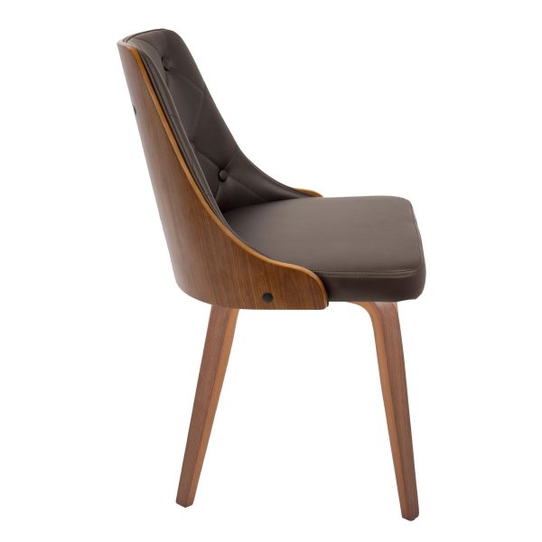 Gianna Walnut Wood Brown Faux Leather Mid Century Modern Chairs Set of 2 3