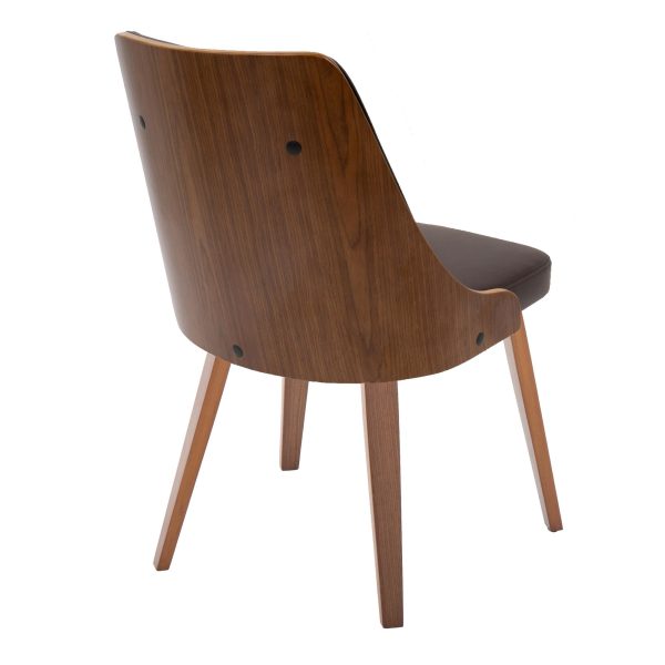 Gianna Walnut Wood Brown Faux Leather Mid Century Modern Chairs Set of 2 4