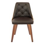 Gianna Walnut Wood Brown Faux Leather Mid-Century Modern Chairs (Set of 2)