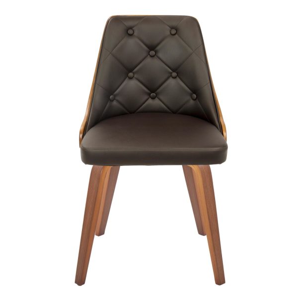 Gianna Walnut Wood Brown Faux Leather Mid Century Modern Chairs Set of 2 6