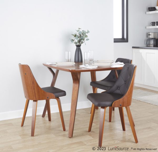 Gianna Walnut Wood Brown Faux Leather Mid Century Modern Chairs Set of 2