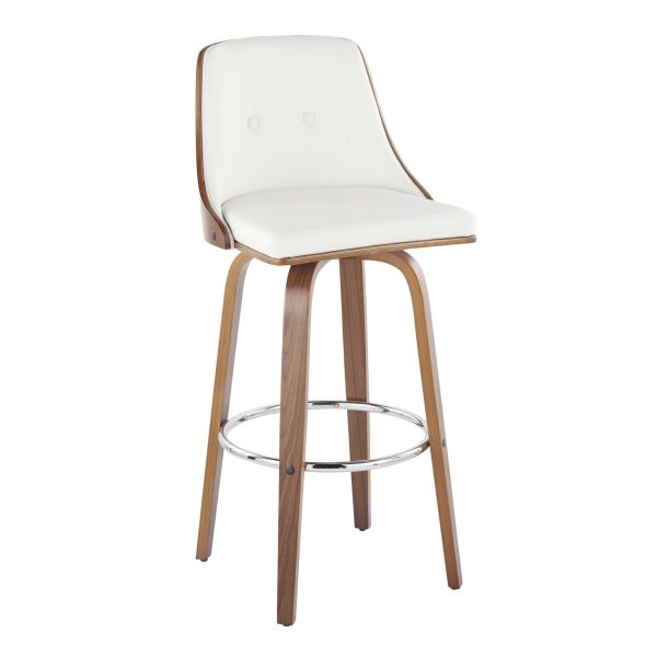 Gianna Walnut Wood White Faux Leather Mid Century Barstool Set of 2 2