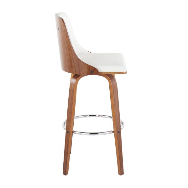 Gianna Walnut Wood White Faux Leather Mid Century Barstool Set of 2 3