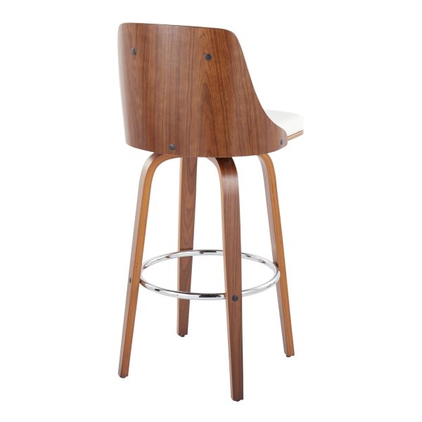 Gianna Walnut Wood White Faux Leather Mid Century Barstool Set of 2 4
