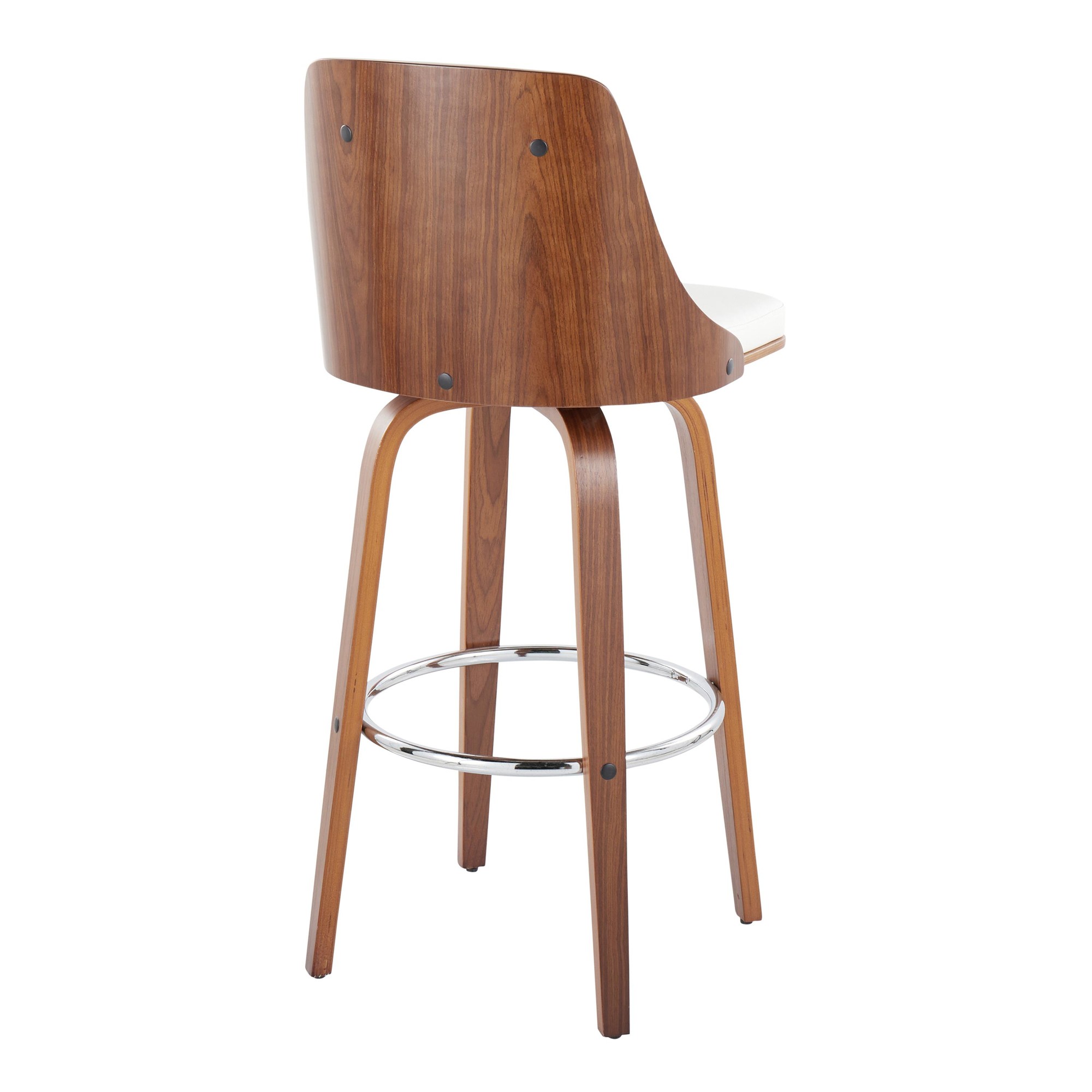 Gianna Walnut Wood White Faux Leather Mid-Century Barstool (Set of 2) 5 Gianna Walnut Wood White Faux Leather Mid-Century Barstool (Set of 2) - Image 5