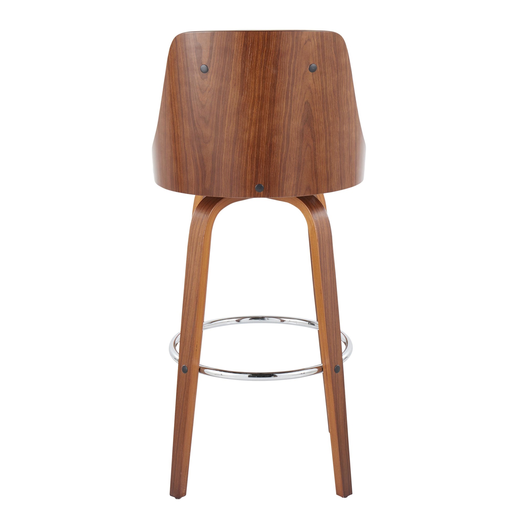 Gianna Walnut Wood White Faux Leather Mid-Century Barstool (Set of 2) 6 Gianna Walnut Wood White Faux Leather Mid-Century Barstool (Set of 2) - Image 6