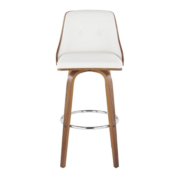 Gianna Walnut Wood White Faux Leather Mid Century Barstool Set of 2 6