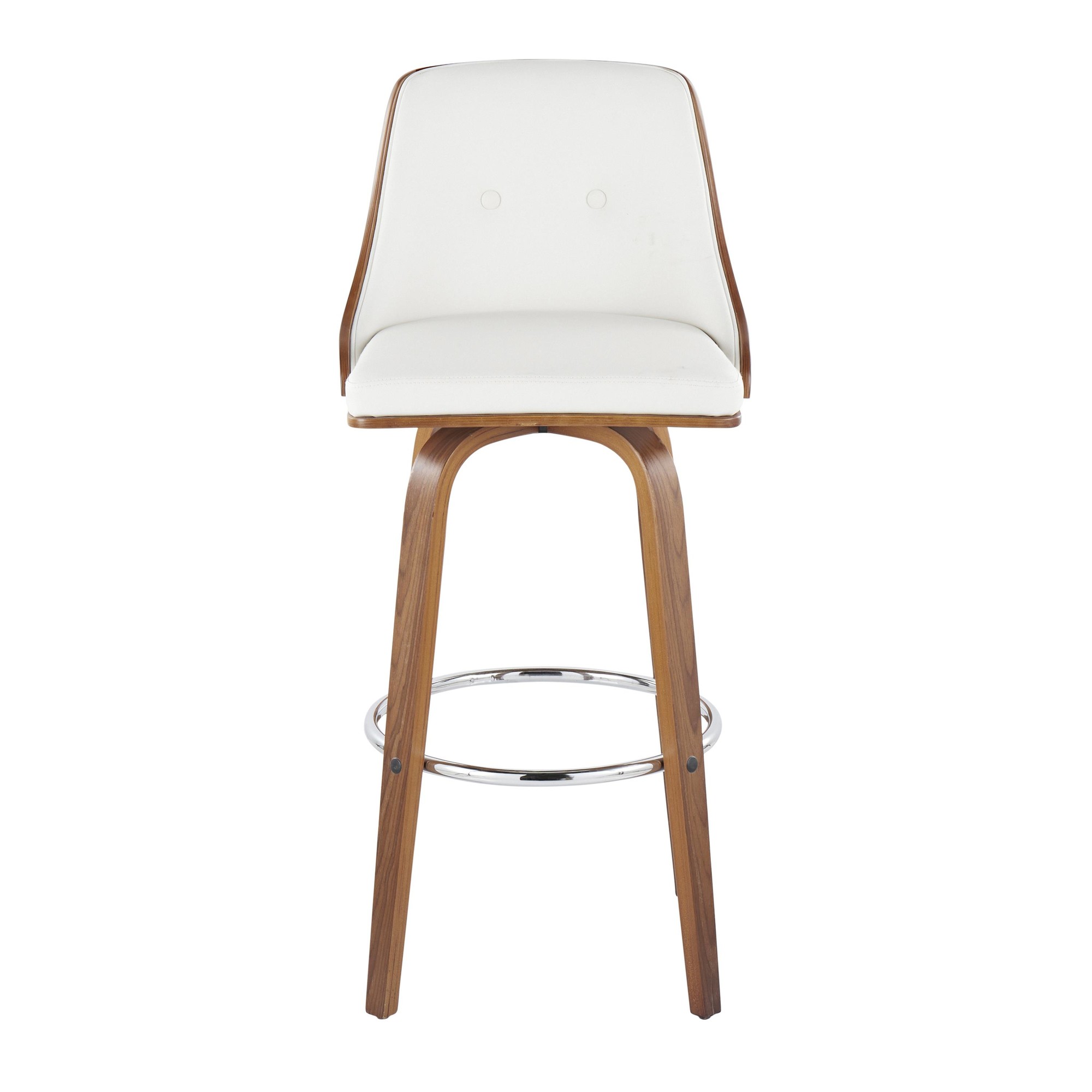 Gianna Walnut Wood White Faux Leather Mid-Century Barstool (Set of 2) 7 Gianna Walnut Wood White Faux Leather Mid-Century Barstool (Set of 2) - Image 7
