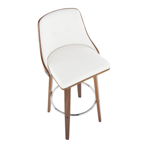 Gianna Walnut Wood White Faux Leather Mid Century Barstool Set of 2 7