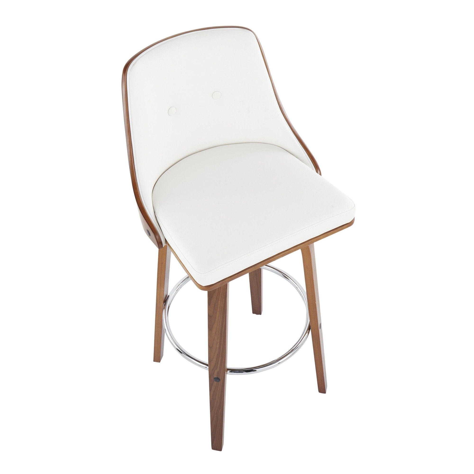 Gianna Walnut Wood White Faux Leather Mid-Century Barstool (Set of 2) 8 Gianna Walnut Wood White Faux Leather Mid-Century Barstool (Set of 2) - Image 8