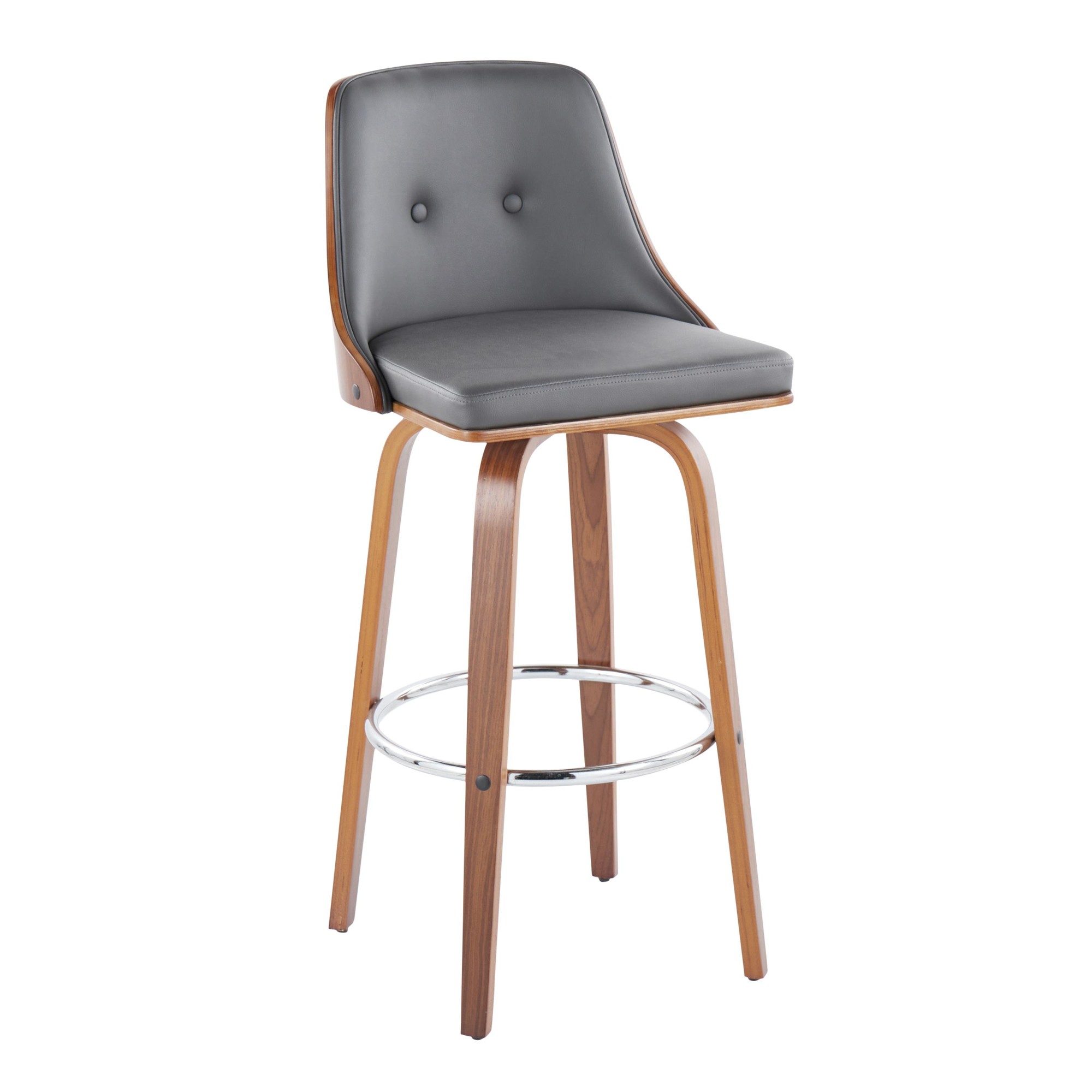 Gianna Walnut and Grey Faux Leather Swivel Barstools (Set of 2) 3 Gianna Walnut and Grey Faux Leather Swivel Barstools (Set of 2) - Image 3