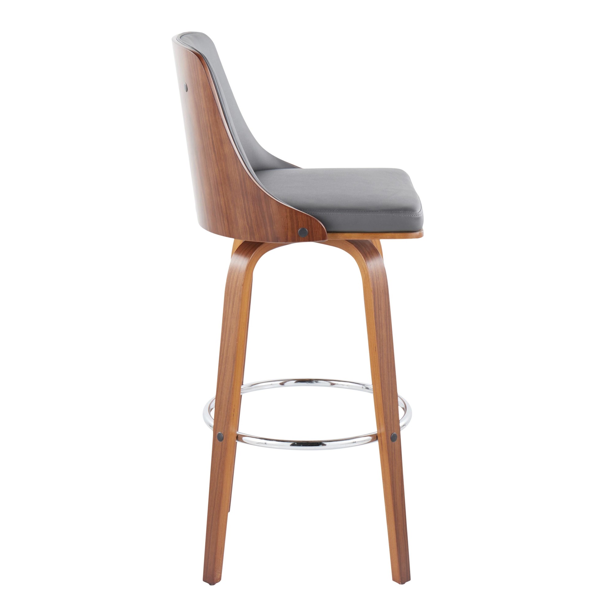 Gianna Walnut and Grey Faux Leather Swivel Barstools (Set of 2) 4 Gianna Walnut and Grey Faux Leather Swivel Barstools (Set of 2) - Image 4