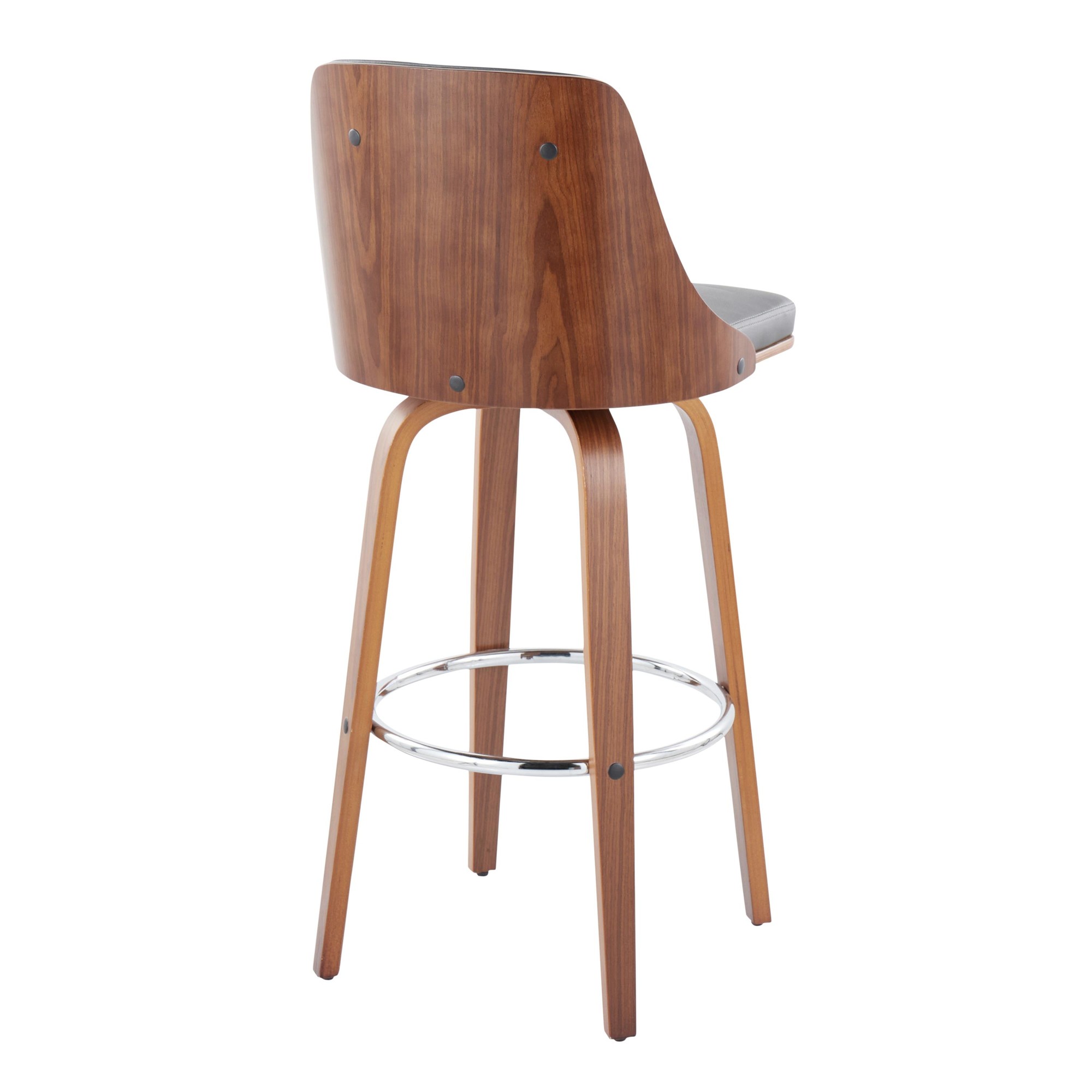 Gianna Walnut and Grey Faux Leather Swivel Barstools (Set of 2) 5 Gianna Walnut and Grey Faux Leather Swivel Barstools (Set of 2) - Image 5