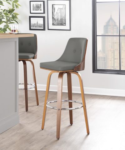 Gianna Walnut and Grey Faux Leather Swivel Barstools (Set of 2)
