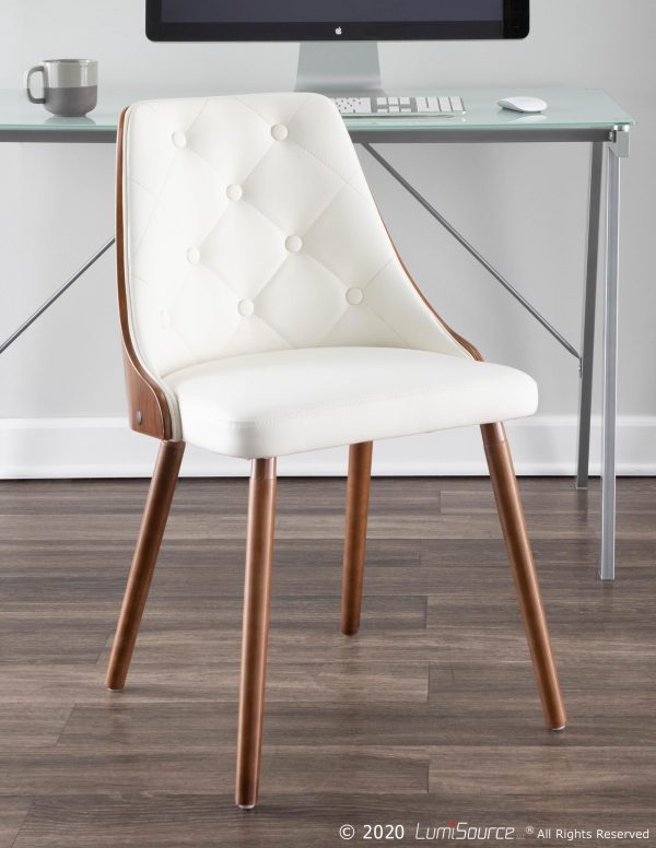 Gianna Walnut and White Faux Leather Mid Century Modern Chair 3