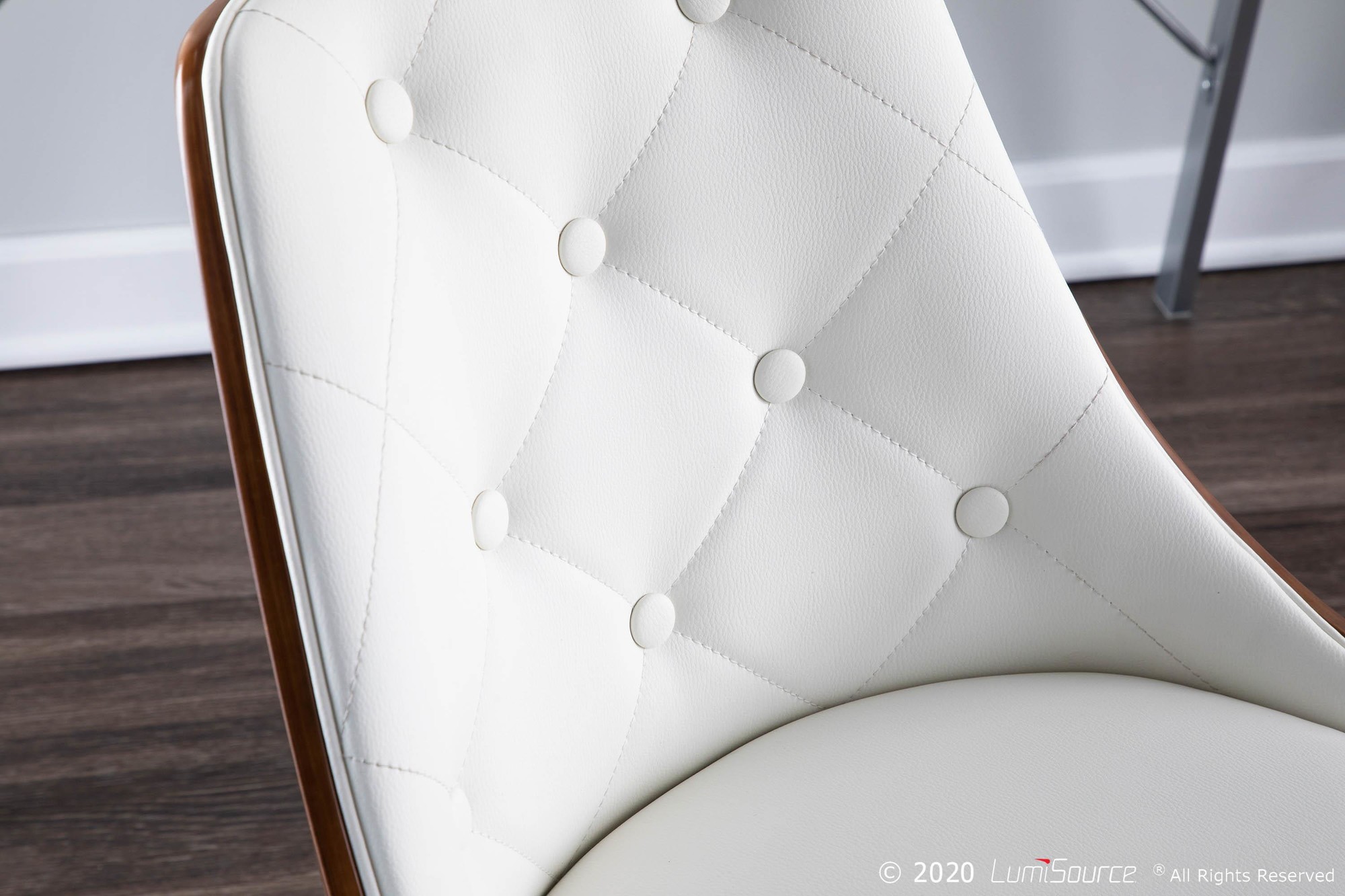 Gianna Walnut and White Faux Leather Mid-Century Modern Chair 4 Gianna Walnut and White Faux Leather Mid-Century Modern Chair - Image 4