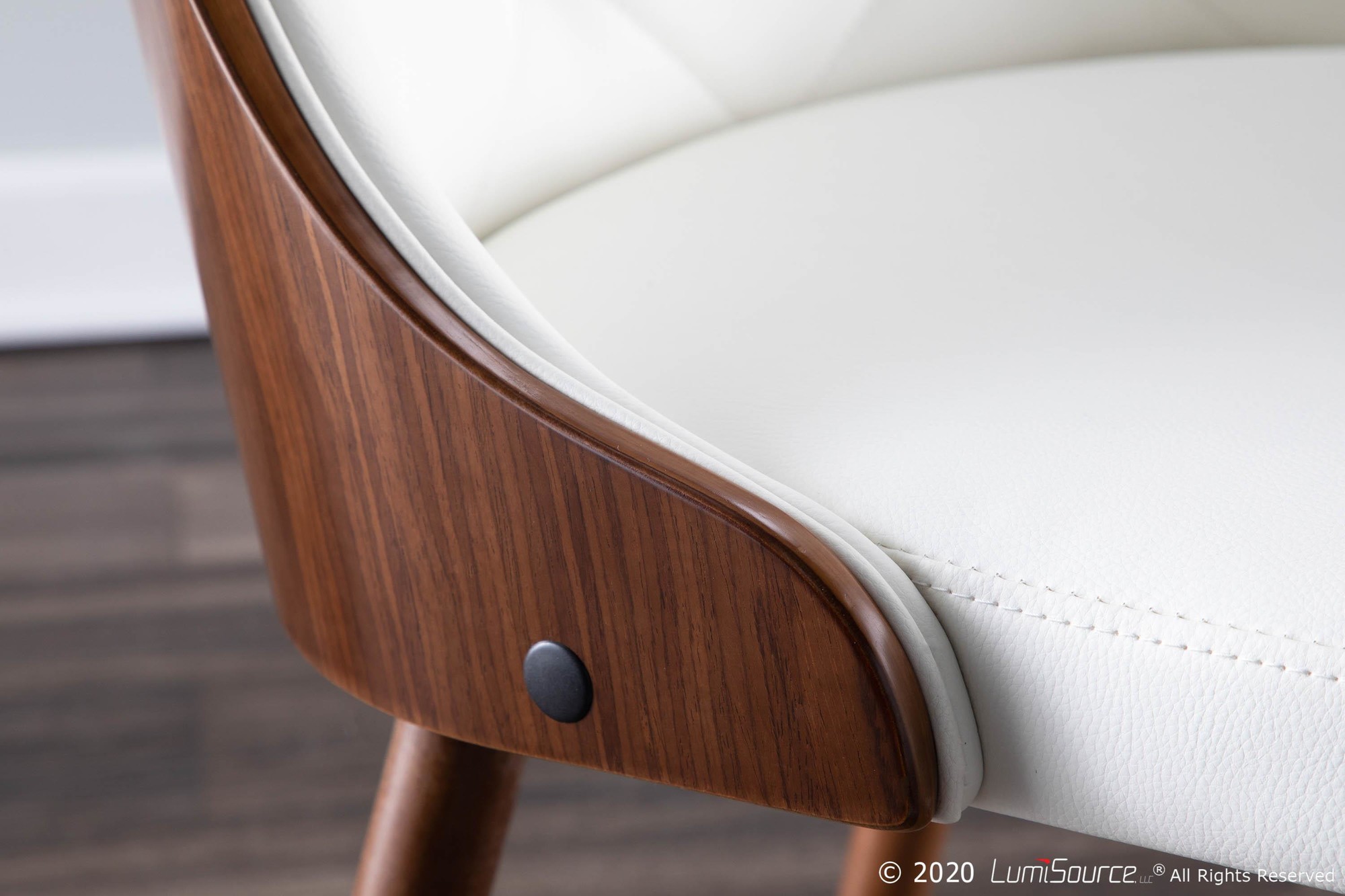 Gianna Walnut and White Faux Leather Mid-Century Modern Chair 5 Gianna Walnut and White Faux Leather Mid-Century Modern Chair - Image 5
