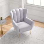 Grey Tufted Boucle Armchair with Gold Legs 9 Grey Tufted Boucle Armchair with Gold Legs