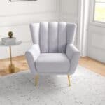 Grey Tufted Boucle Armchair with Gold Legs 14 Grey Tufted Boucle Armchair with Gold Legs