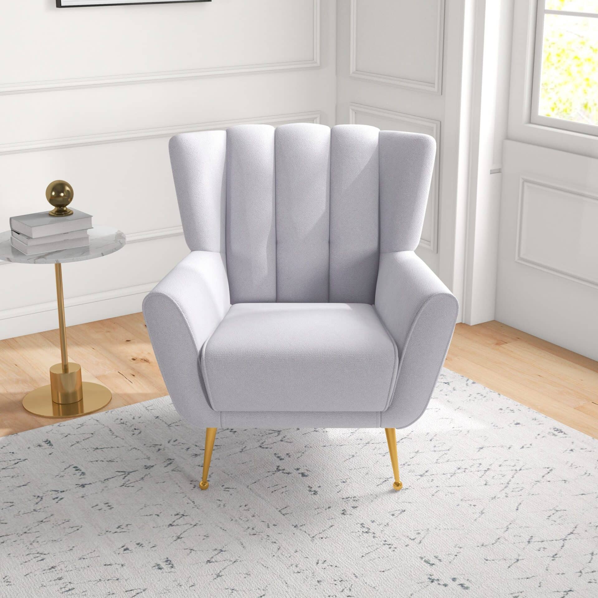 Grey Tufted Boucle Armchair with Gold Legs 7 Grey Tufted Boucle Armchair with Gold Legs - Image 7