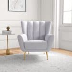 Grey Tufted Boucle Armchair with Gold Legs 13 Grey Tufted Boucle Armchair with Gold Legs
