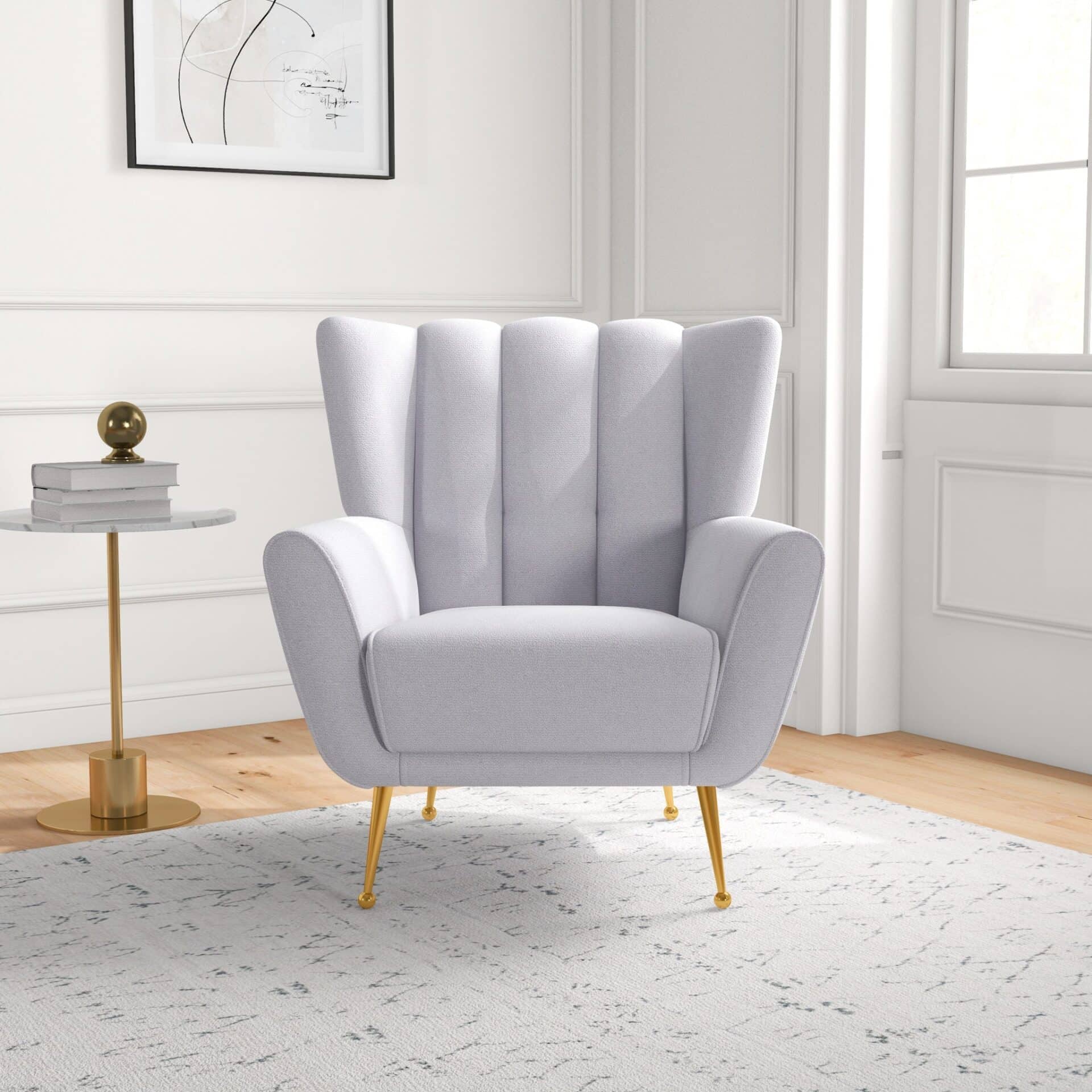 Grey Tufted Boucle Armchair with Gold Legs 6 Grey Tufted Boucle Armchair with Gold Legs - Image 6
