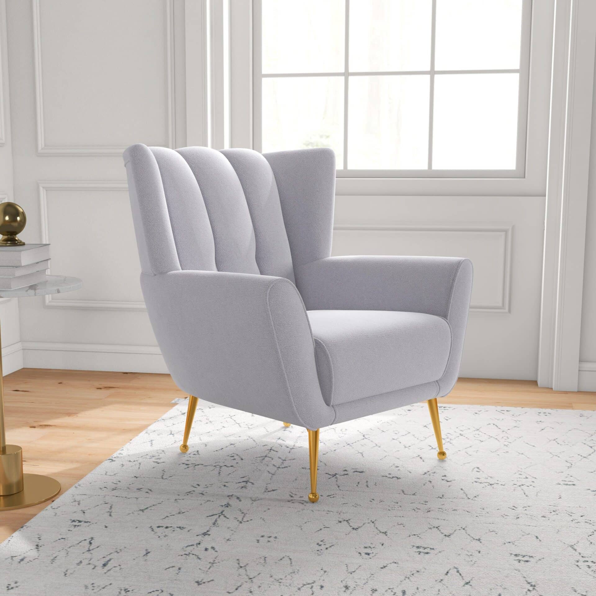 Grey Tufted Boucle Armchair with Gold Legs 5 Grey Tufted Boucle Armchair with Gold Legs - Image 5