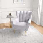 Grey Tufted Boucle Armchair with Gold Legs 11 Grey Tufted Boucle Armchair with Gold Legs