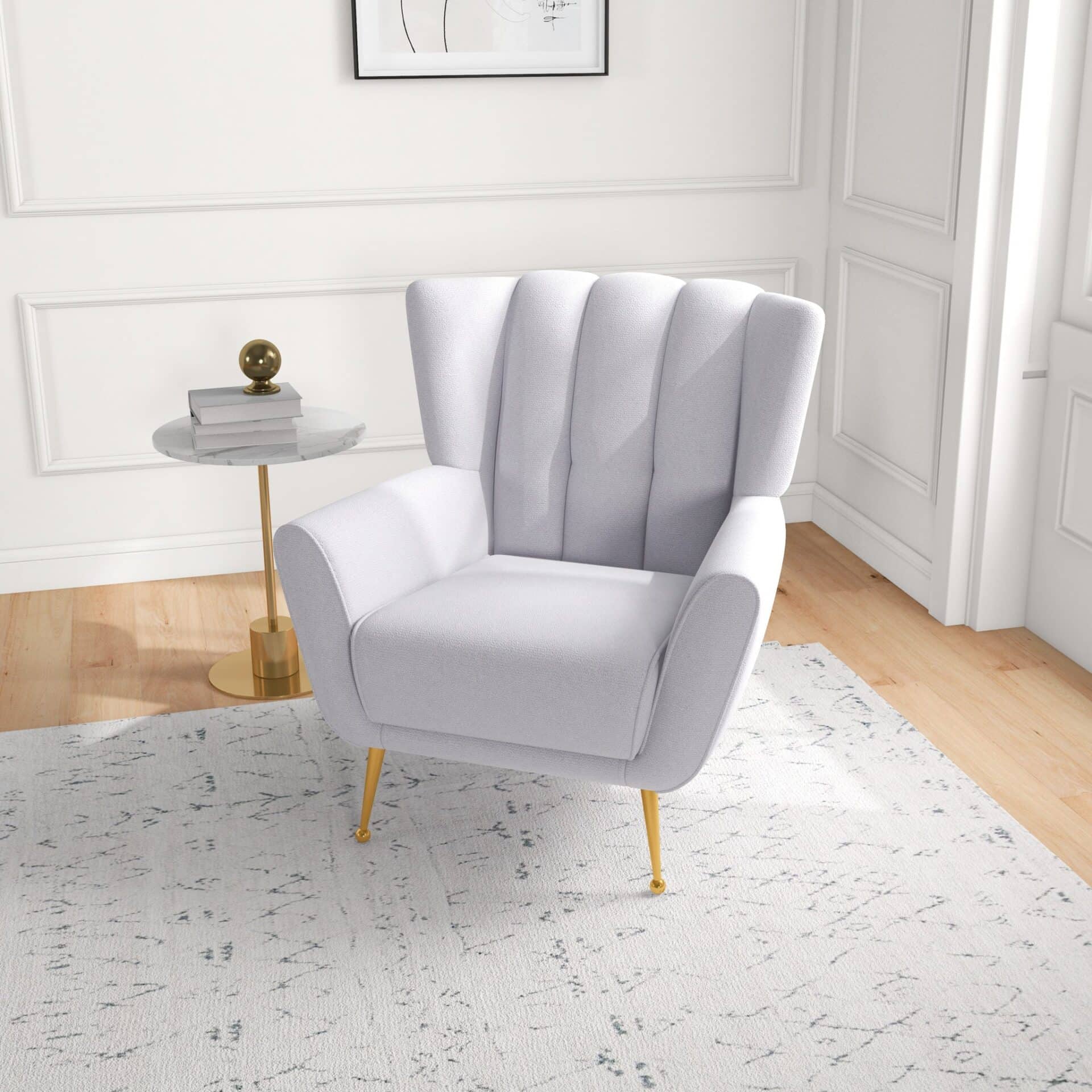 Grey Tufted Boucle Armchair with Gold Legs 4 Grey Tufted Boucle Armchair with Gold Legs - Image 4