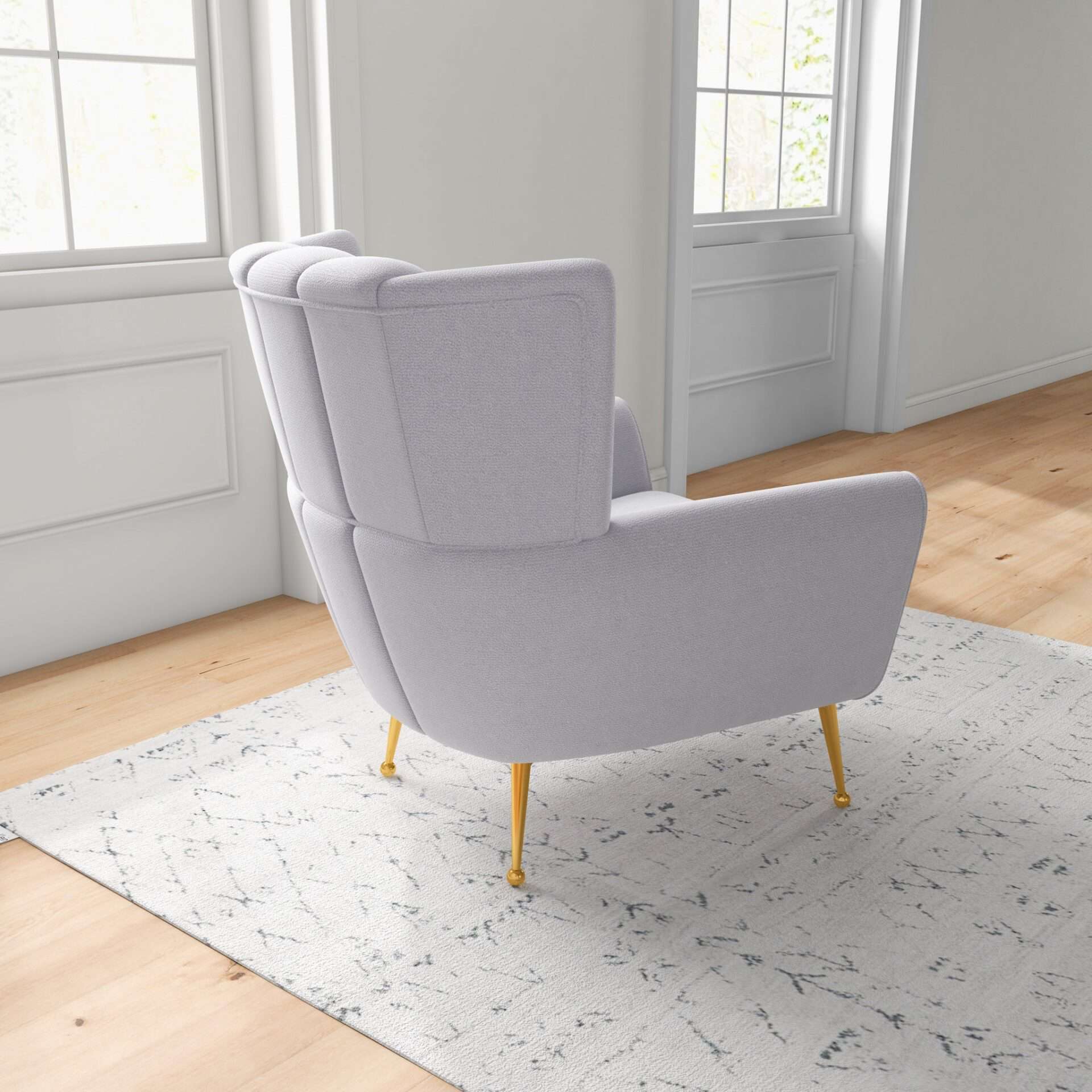 Grey Tufted Boucle Armchair with Gold Legs 3 Grey Tufted Boucle Armchair with Gold Legs - Image 3