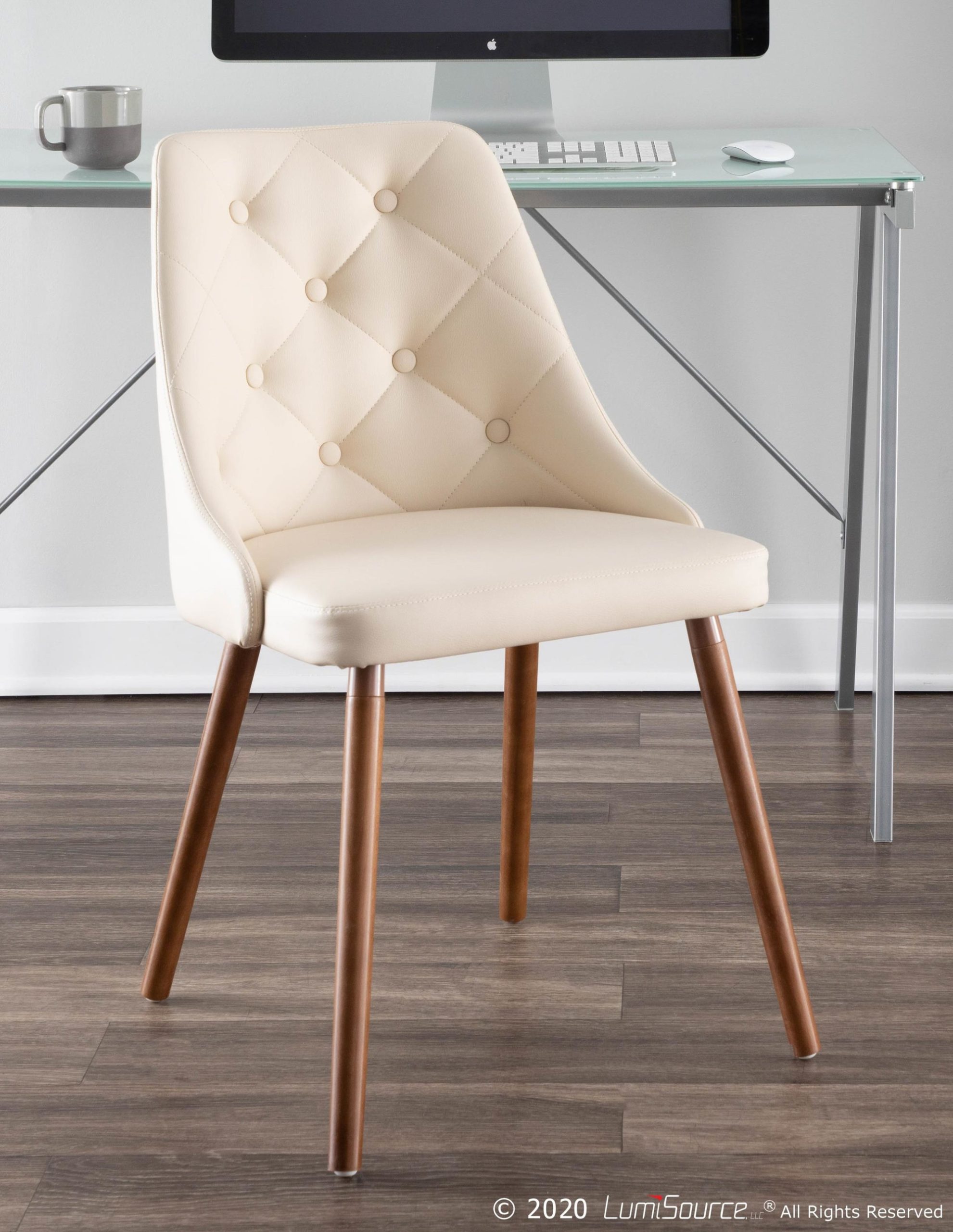 Giovanni Walnut Cream Mid-Century Modern Dining Accent Chair 3 Giovanni Walnut Cream Mid-Century Modern Dining Accent Chair - Image 3