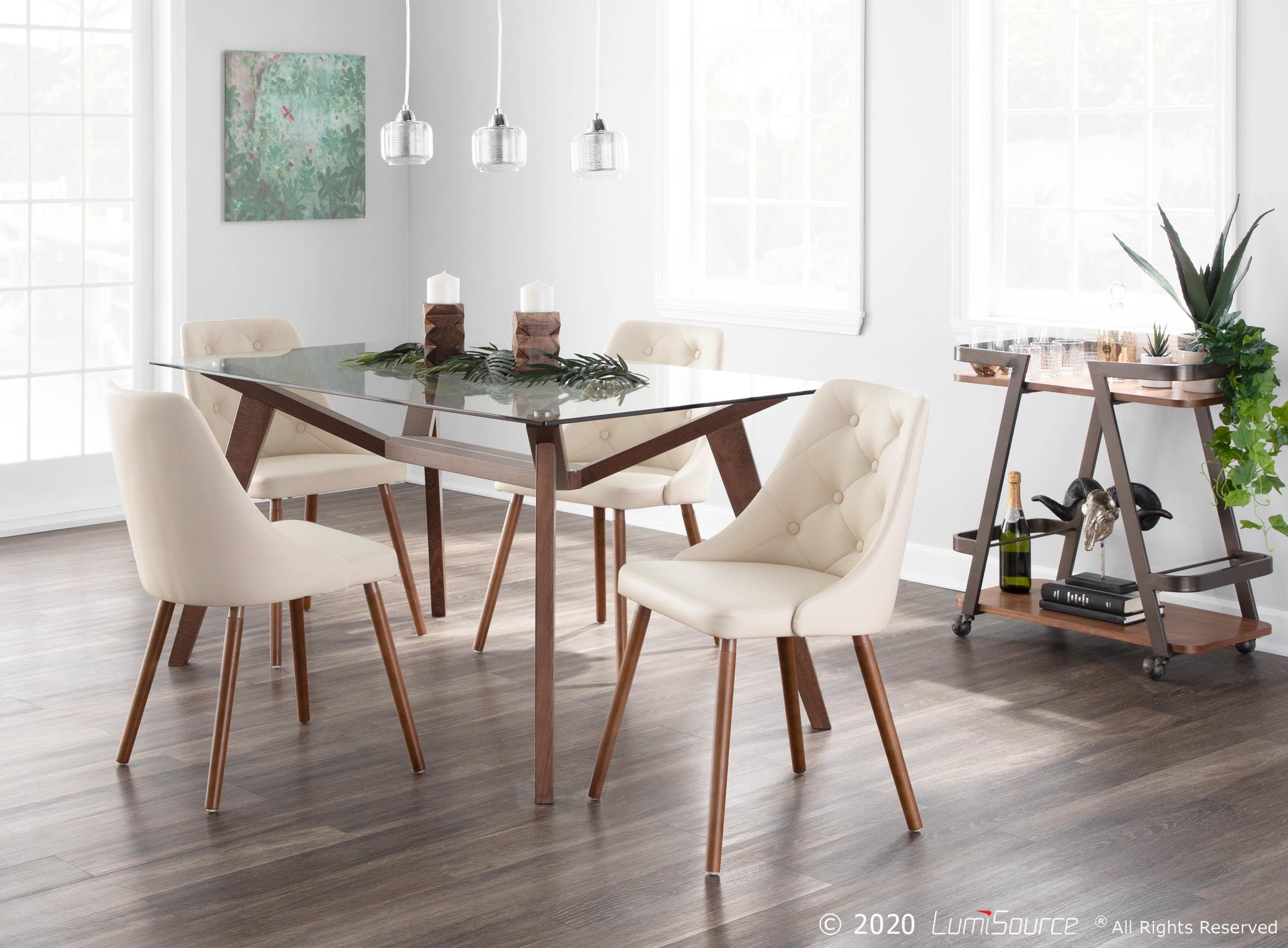 Giovanni Walnut Cream Mid-Century Modern Dining Accent Chair 5 Giovanni Walnut Cream Mid-Century Modern Dining Accent Chair - Image 5