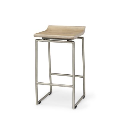 Givens 14.0L x 15.8W x 25.8H Brown Wood W/Silver Metal Frame Counter Stool