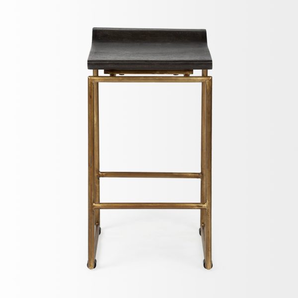 Givens 24.25 Seat Height Brown Wood Seat Gold Metal Frame Stool 3