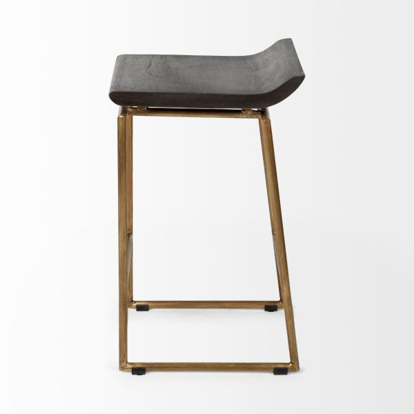 Givens 24.25 Seat Height Brown Wood Seat Gold Metal Frame Stool 4